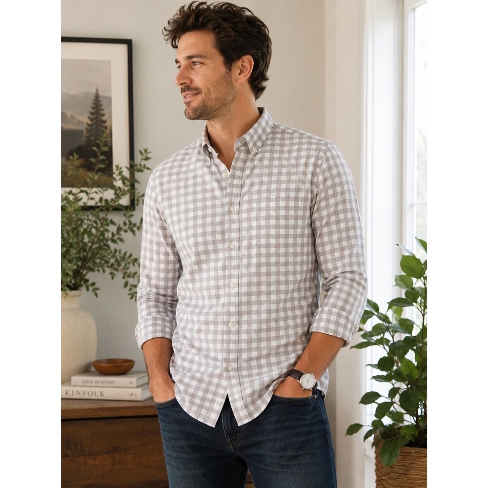 NWT Goodfellow & Co Gray White Gingham Button Down Shirt XL Slim Fit